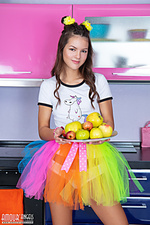 Model in a colorful skirt