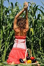 Naked corn janet indulges her viewers in a fun and spontaneous tease, flaunting her slim and slender body, luxuriously ample breasts, and oh-so-yummy, shapely limbs as she teases with a basket of fruits on a cornfield. 