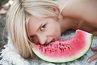 Watermelon a carefree and beautiful paloma poses and flaunts her gorgeous, sweaty body and irresistable sweet assets as she sensually eats a watermelon.  