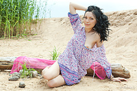 Presenting anja b anja b enjoys showcasing her lean, slender body on the sandy beach.