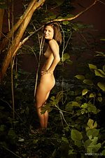 Under the lights elela delightfully poses in the garden as she flaunts her slender body and small tits.