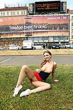 On the loose galina a strips outdoors as she displays her sexy body in public.
