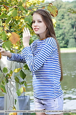 Victoriya a victoriya a poses and flaunts outdoors with her sensual and tempting poses that compliments her ultra-feminine body and unshaved bush