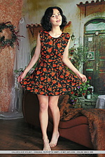 Callista b callista b strips her flowery dress as she bares her bearded clam.